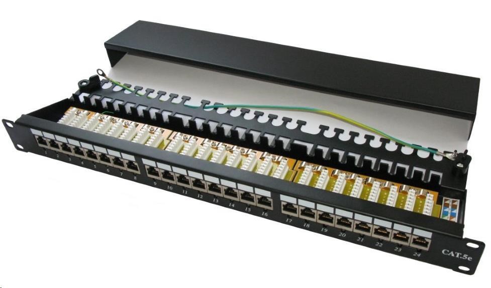 19" Patch panel XtendLan 24port, STP, Cat6, krone, černý - LED vyhledávání XL-PP19-24C6SD-LED
