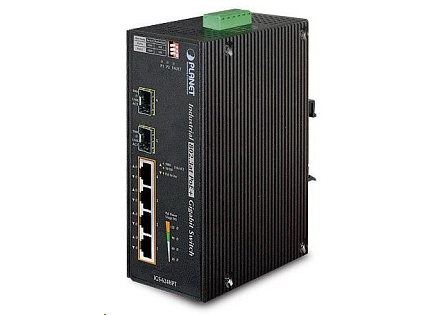 Planet IGS-624HPT, PoE switch 4x 1000Base-T, 2x SFP 100/1000Base-X, 802.3at 120W, DIN,IP30, -40 až +75st.C