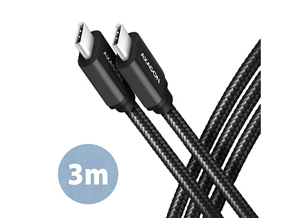 AXAGON BUCM3-CM30AB, SPEED kabel USB-C  USB-C, 3m, USB 3.2 Gen 1, PD 60W 3A, ALU, oplet, černý