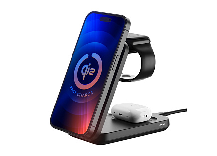 3mk bezdrátová nabíječka - MagRocket 3-in-1, technologie Qi2, 15W, černá