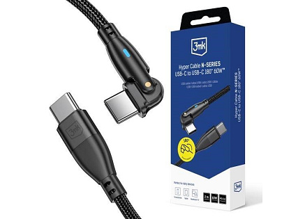 3mk kabel Hyper Cable N-SERIES C to C 2m 20V/3A 60W Black - Swivel