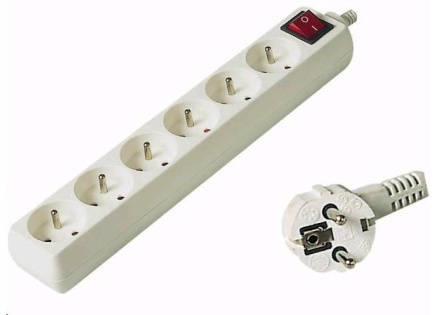 PREMIUMCORD Prodlužovací přívod 230V 7m, 6 zásuvek + vypínač, bílá