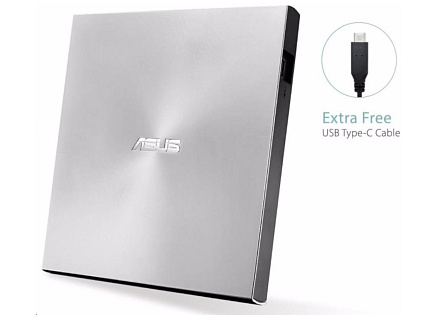 ASUS DVD ZenDrive SDRW-08U9M-U SILVER, External Slim DVD-RW, USB Type-C/Type-A, M-DISC