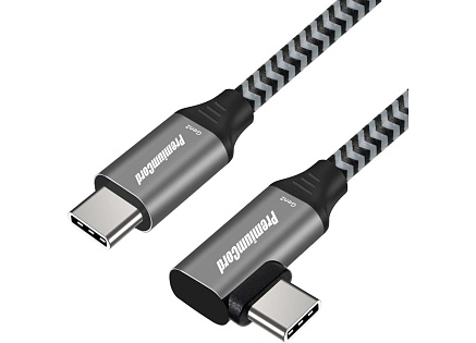 PREMIUMCORD Zahnutý kabel USB-C (USB 3.2 Gen 2, 3A, 60W, 20Gbit/s), hliníkové krytky konektorů, 1m