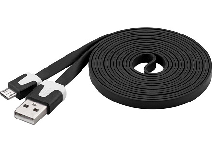 PremiumCord kabel micro USB 2.0, A-B 2m, plochý PVC kabel, černá