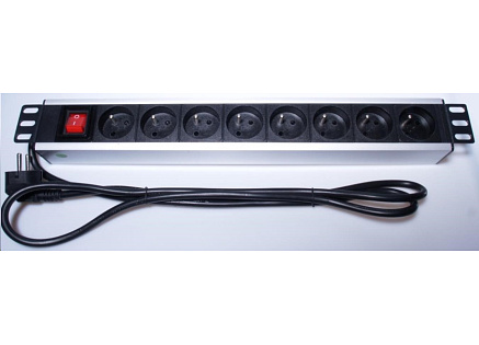 PremiumCord Panel napájecí do 19" racku 1.5U, 8x230V, 2m kabel, vypínač