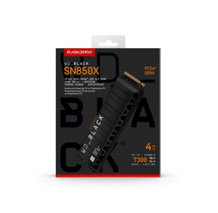 WD BLACK SSD NVMe 4TB PCIe SN850X Powered by SanDisk, Gen4, (R:7300, W:6600MB/s), Chladič WD BLACK SSD NVMe 4TB PCIe SN850X Powered by SanDisk, Gen4, (R:7300, W:6600MB/s), Chladič
