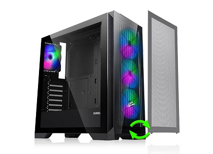 EVOLVEO Ptero Q2+, 2x čelní panel - sklo /mřížka, case ATX, černá, 4x ARGB Ventilátor