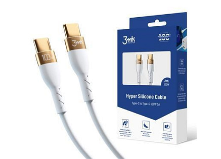 3mk datový kabel - Hyper Silicone Cable C to C 2m 100W, bílá