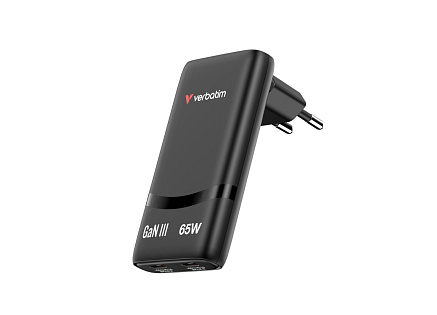 VERBATIM GaN Nabíječka Fold 'n' Go 65W, 2xUSB-C, černá VERBATIM GaN Nabíječka Fold 'n' Go 65W, 2xUSB-C, černá