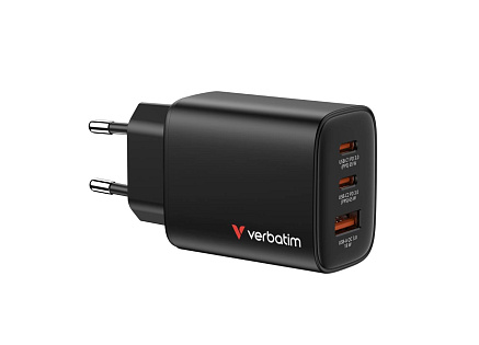 VERBATIM GaN Nabíječka Essentials 65W, 2xUSB-C, 1xUSB-A, černá VERBATIM GaN Nabíječka Essentials 65W, 2xUSB-C, 1xUSB-A, černá