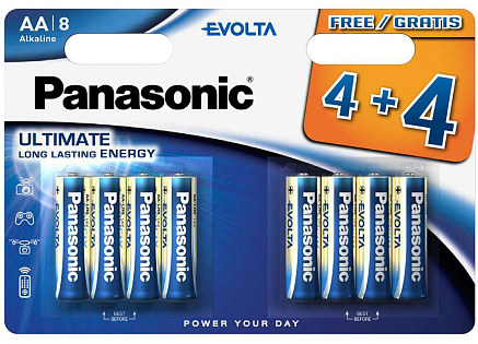PANASONIC Alkalické baterie Evolta Platinum LR6EGE/8BW 4+4F AA 1,5V (Blistr 8ks)