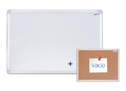 Magnetická tabule AVELI 90x60 cm, hliníkový rám+ korková nástěnka 40x30 cm