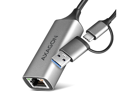 AXAGON ADE-TXCA, USB-C + USB-A 3.2 Gen 1 - Gigabit Ethernet síťová karta, Asix AX88179, auto instal AXAGON ADE-TXCA, USB-C + USB-A 3.2 Gen 1 - Gigabit Ethernet síťová karta, Asix AX88179, auto instal