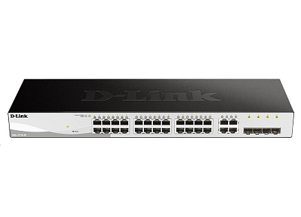 D-Link DGS-1210-28 28-port Gigabit Smart+ Switch, 24x GbE, 4x RJ45/SFP, fanless