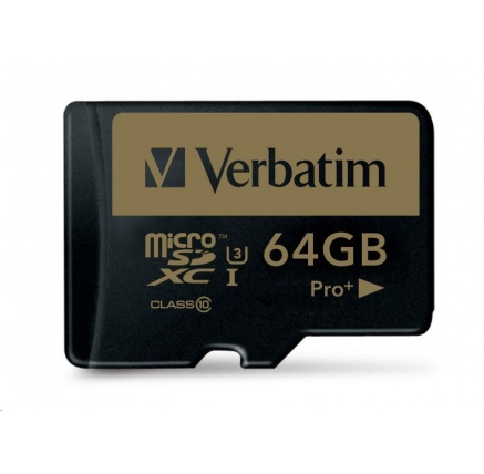 VERBATIM MicroSDXC karta 64GB PRO+ Class 10, UHS 1 (R:90/W:80 MB/s)