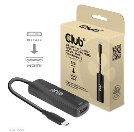 Club3D Adaptér USB-C na HDMI 8K60Hz/4K120Hz, Active Adapter M/F, PD 3.0, HDR10+ a DSC 1.2