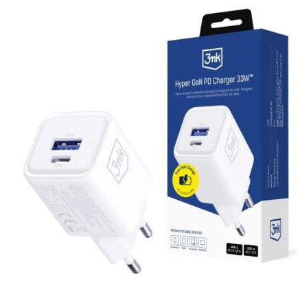 3mk napájecí adaptér Hyper Charger PD 33W GaN QC4+ PPS AFC FCP SCP 1A1C  White