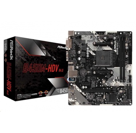 ASRock MB Sc AM4 B450M-HDV R4.0, AMD B450, 2xDDR4, VGA, mATX