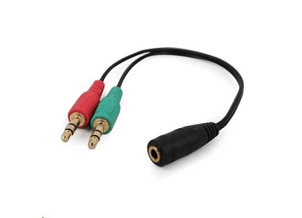 GEMBIRD Kabel rozdvojka jack 3,5mm (4 pólový) na 2x3,5mm F/M, 20cm, černá