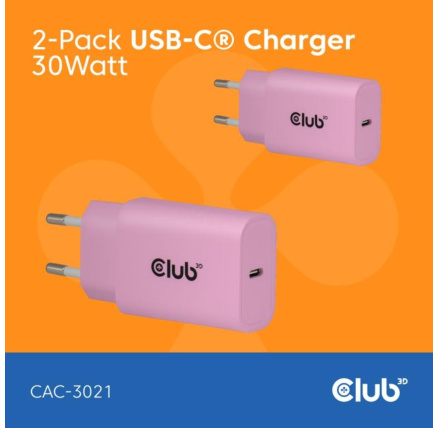 Club3D Nabíječka, USB-C, Power Delivery 15V/2A, 2-pack, růžová Club3D Nabíječka, USB-C, Power Delivery 15V/2A, 2-pack, růžová