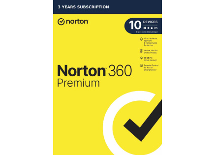 NORTON 360 PREMIUM 75GB +VPN 1 uživatel pro 10 zařízení na 3 roky ESD NORTON 360 PREMIUM 75GB +VPN 1 uživatel pro 10 zařízení na 3 roky ESD