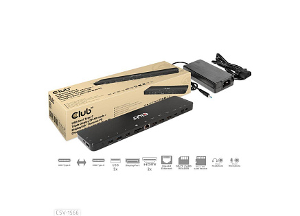 Club3D Dokovací stanice USB-C 12v1, 1xDP, 2xHDMI, 1xUSB-C, 5xUSB, 1xRJ45, 1x3.5mm, čtečka SD karet, černá