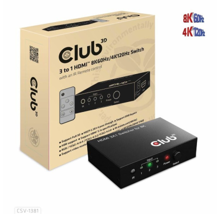 Club3D Switch 1:3 HDMI 8K60Hz/4K120Hz, 3 porty