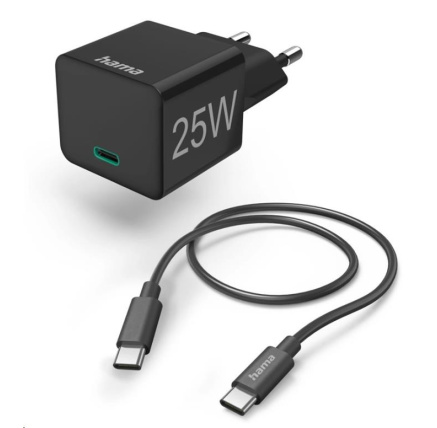 Hama set: rychlá USB nabíječka USB-C PD/QC 25 W + kabel USB C-C 1,5 m Hama set: rychlá USB nabíječka USB-C PD/QC 25 W + kabel USB C-C 1,5 m