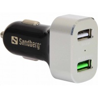 Sandberg nabíječka do auta, 1x QC 3.0 + 1x USB 2.4 A, černo-bílá