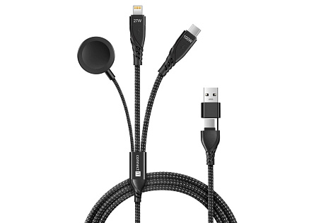 CONNECT IT Nabíjecí kabel Wirez 6v1, USB-C/USB, Lightning, Bezdrátová nabíječka na hodinky, 1.25m, černá CONNECT IT Nabíjecí kabel Wirez 6v1, USB-C/USB, Lightning, Bezdrátová nabíječka na hodinky, 1.25m, černá