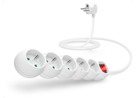 CONNECT IT prodlužovací kabel 230 V, 5 zásuvek, 2 m, s vypínačem (bílý)