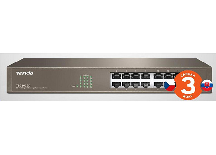 Tenda TEG1016D 16-port Gigabit Ethernet Switch, 10/100/1000 Mbps, fanless, rackmount