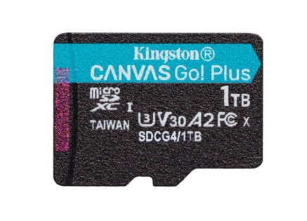 Kingston MicroSDXC karta 1TB Canvas Go! Plus, R:200/W:160MB/s, Class 10, UHS-I, U3, V30, A2 + Adaptér