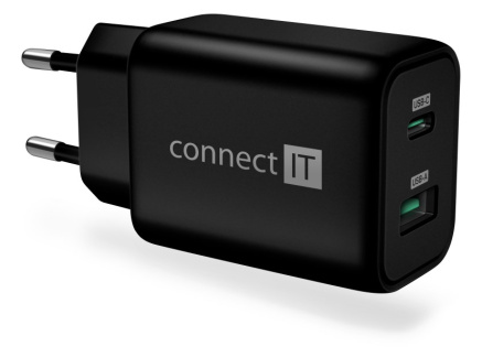 CONNECT IT Wanderer2 GaN nabíjecí adaptér 1×USB-C + 1xUSB-A, 33W PD, černá CONNECT IT Wanderer2 GaN nabíjecí adaptér 1×USB-C + 1xUSB-A, 33W PD, černá