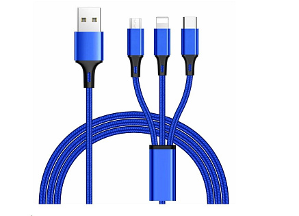 PremiumCord Kabel 3 in 1 USB, 3 konektory USB Type-C + micro USB + Lightning pro Apple, 1.2m