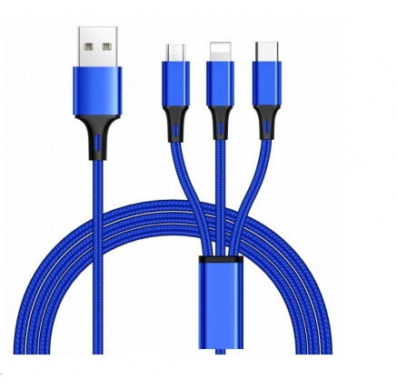 PremiumCord Kabel 3 in 1 USB, 3 konektory USB Type-C + micro USB + Lightning pro Apple, 1.2m