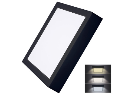 Solight LED mini panel CCT, přisazený, 24W, 1800lm, 3000K, 4000K, 6000K, čtvercový, černá barva