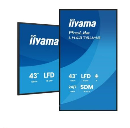 iiyama ProLite LH4375UHS-B2AG, 4K, USB, RS232, Ethernet, Wi-Fi, Android, kit (RS232), black iiyama ProLite LH4375UHS-B2AG, 4K, USB, RS232, Ethernet, Wi-Fi, Android, kit (RS232), black
