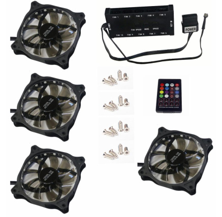 EUROCASE ventilátor RGB 120mm (FullControl spot Led), set 4ks + controller