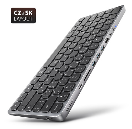 AXAGON HMC-KB-CS, USB 5Gbps hub s CZ/SK klávesnicí, HDMI 4K/60Hz, 3x USB-A, SD/mSD, audio, PD 100W, kabel USB-C 60cm AXAGON HMC-KB-CS, USB 5Gbps hub s CZ/SK klávesnicí, HDMI 4K/60Hz, 3x USB-A, SD/mSD, audio, PD 100W, kabel USB-C 60cm