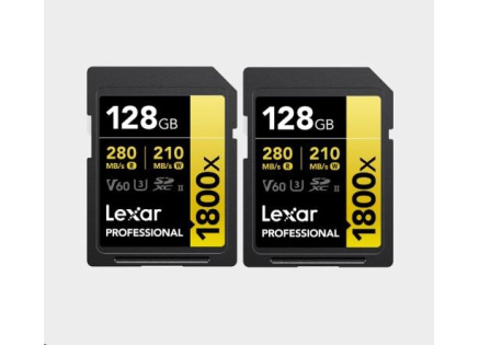 Lexar SDXC Pro 1800x U3 UHS-II R280/W210 (V60) 128GB - 2pack