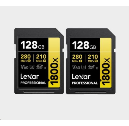 Lexar SDXC Pro 1800x U3 UHS-II R280/W210 (V60) 128GB - 2pack