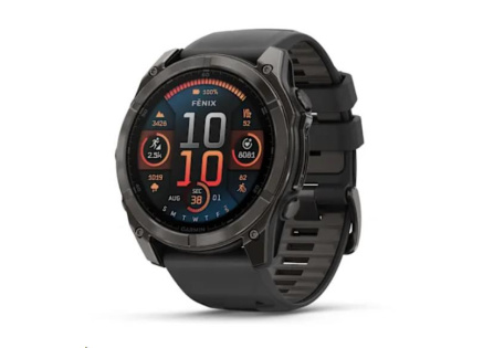 Garmin fenix® 8 AMOLED Sapphire - 51 mm - Carbon Gray DLC Titanium with Black | Pebble Gray Silicone Band, EU