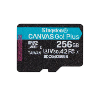 Kingston MicroSDXC karta 256GB Canvas Go! Plus, R:200/W:160MB/s, Class 10, UHS-I, U3, V30, A2 + Adaptér