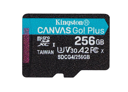 Kingston MicroSDXC karta 256GB Canvas Go! Plus, R:200/W:160MB/s, Class 10, UHS-I, U3, V30, A2 + Adaptér
