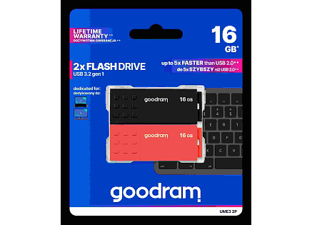 GOODRAM Flash Disk 2x16GB UME3, USB 3.0, oranžová, černá