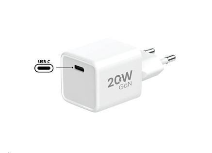 WG - Síťová nabíječka GaN 1x USB-C, PD 20W, 5V-9V-12V, bílá