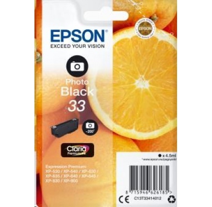 EPSON ink čer Singlepack "Pomeranč" Photo Black 33 Claria Premium Ink