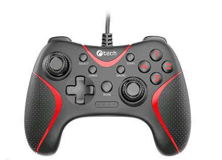 C-TECH gamepad Theon pro PC/PS3, 2 programovatelná makro tlačítka, 2x analog, X-input, vibrační, 1,8m kab